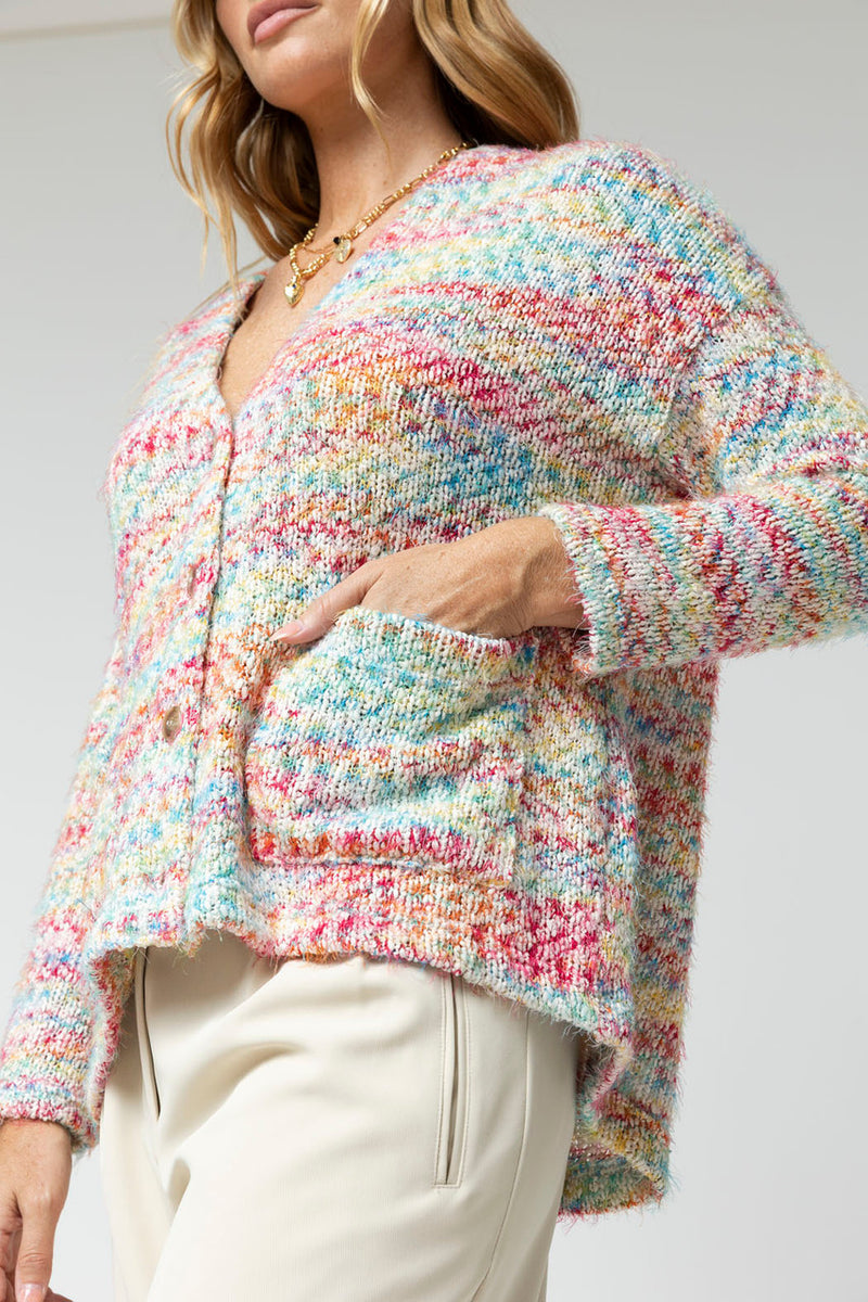 White Speckle Fluffy Pocket Cardi - Sale