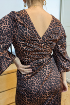 Brown Leopard Silky Wrap Dress - Final Sale