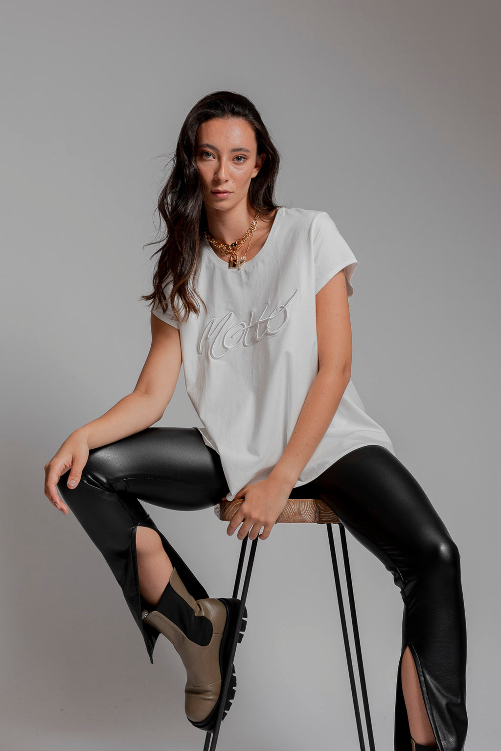 White Motto Embroidered Tee - Final Sale