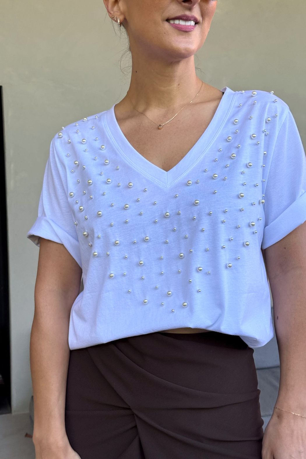 White Cotton Pearl T-Shirt
