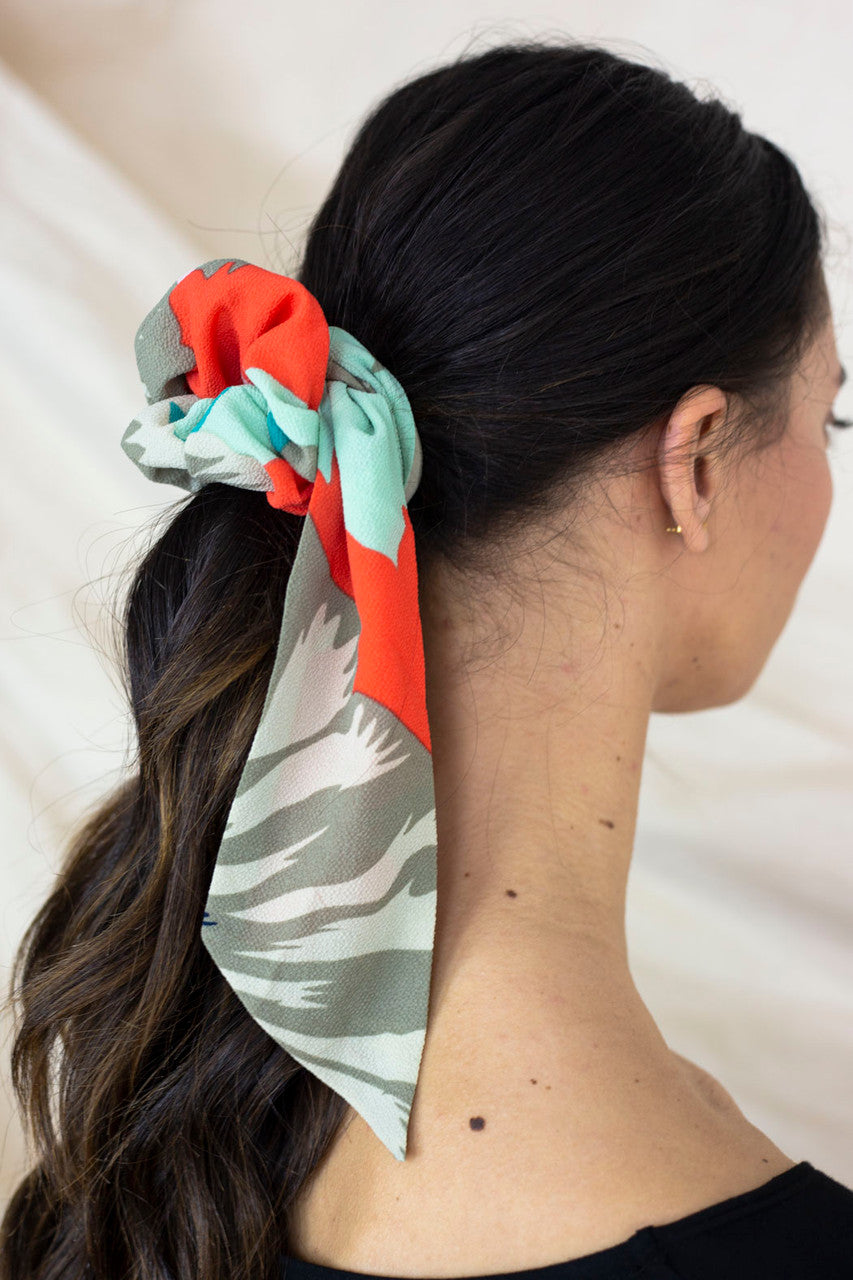 Green Orange Print Scrunchie