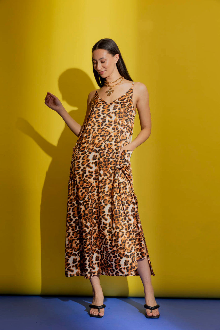 Orange Animal Strappy Pocket Dress Orange Animal