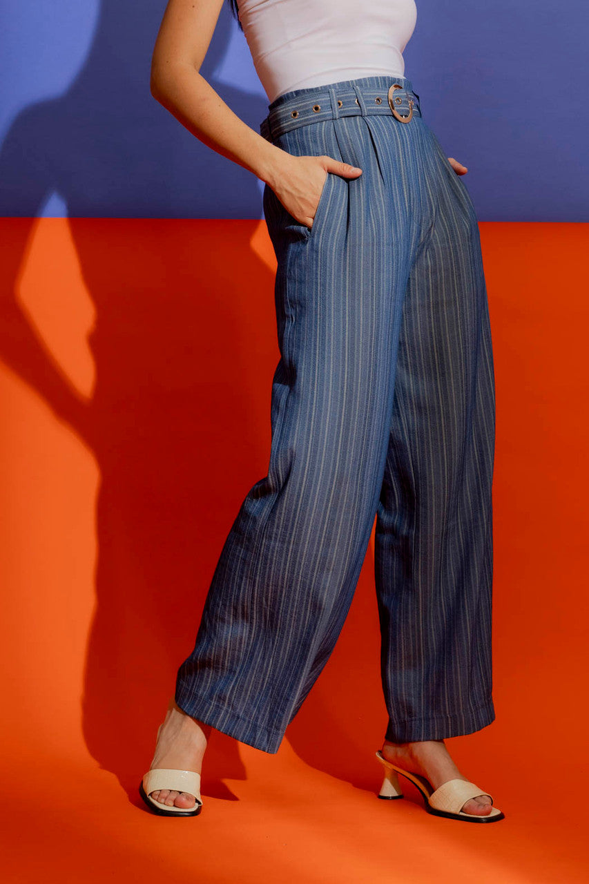 Denim Self Stripe Cleo Pant