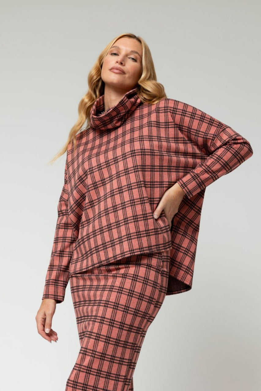 Pink Check Gigi Roll Neck Top - Sale