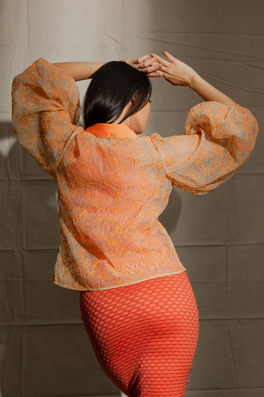 Orange Balloon Sleeve Shirt