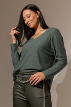 Green Diamond V Neck Jumper