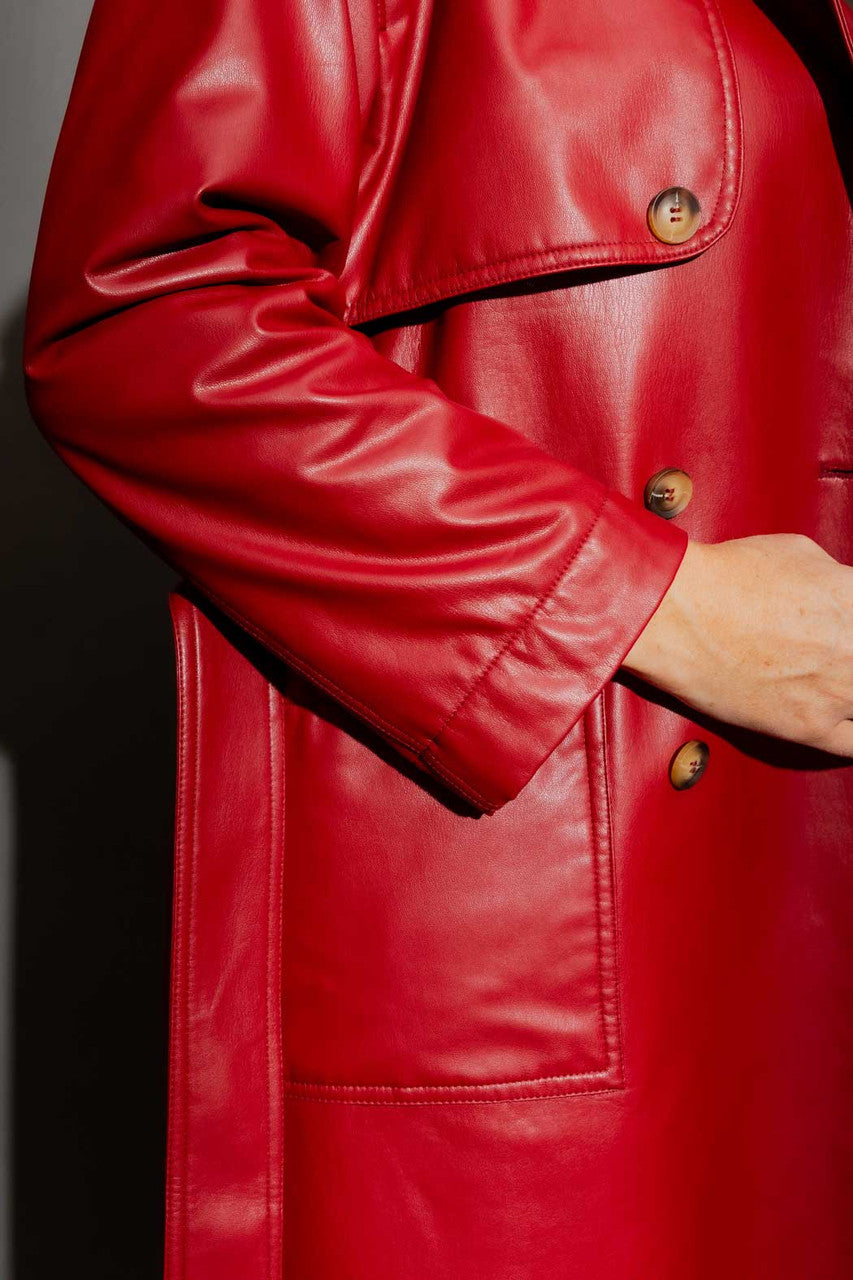 Red Faux Leather Trench Coat Red S