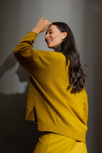 Chartreuse Mock Neck Drop Shoulder Knit S