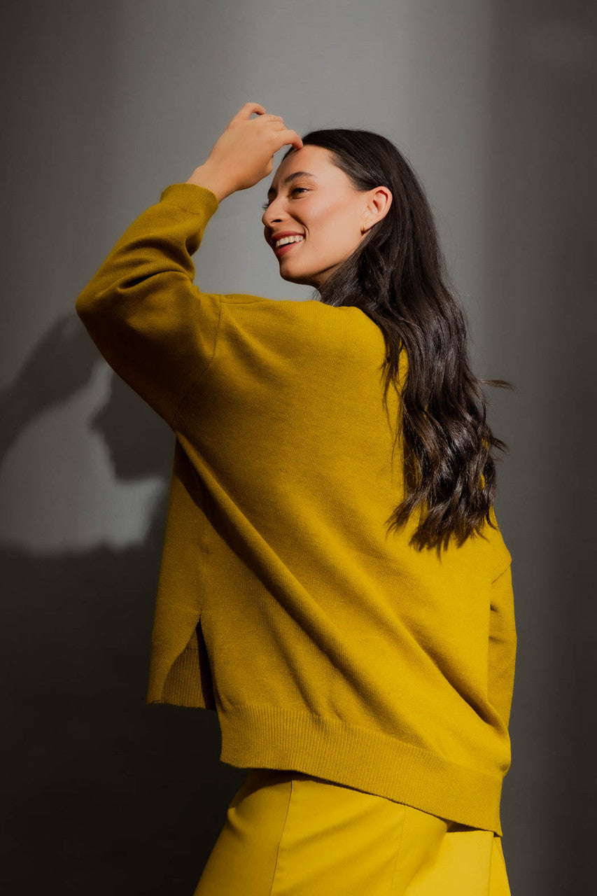 Chartreuse Mock Neck Drop Shoulder Knit S