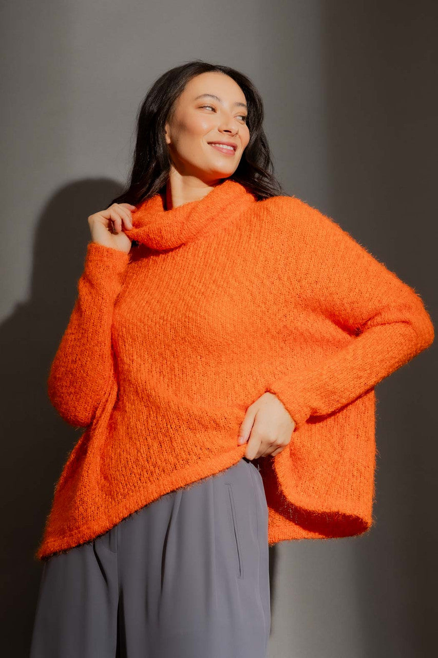 Orange Fluffy Roll Neck Jumper