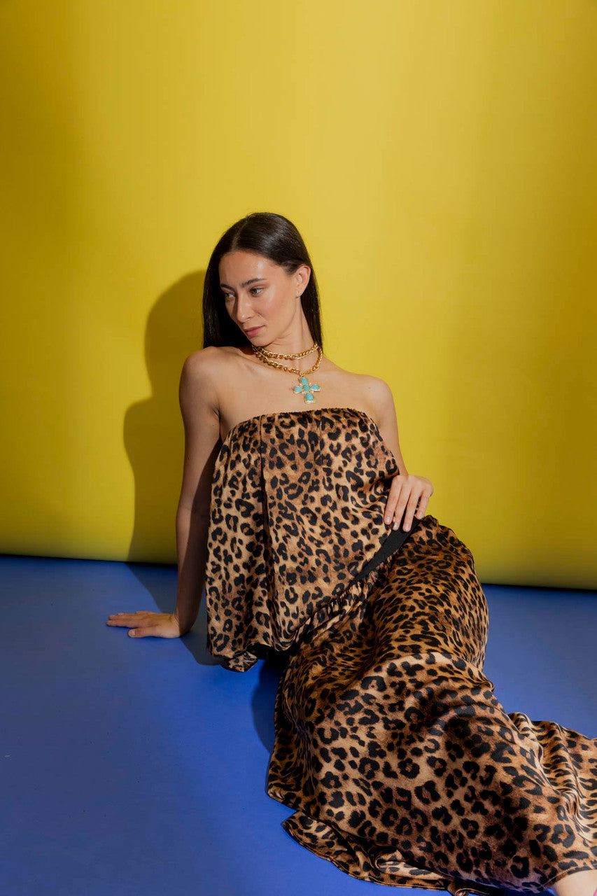 Tan Animnal Silky Strapless Top Tan Animal