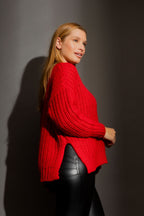 Red Chunky V Neck Jumper Red S