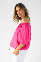 Hot Pink Silky Off Shoulder Top - FINAL SALE