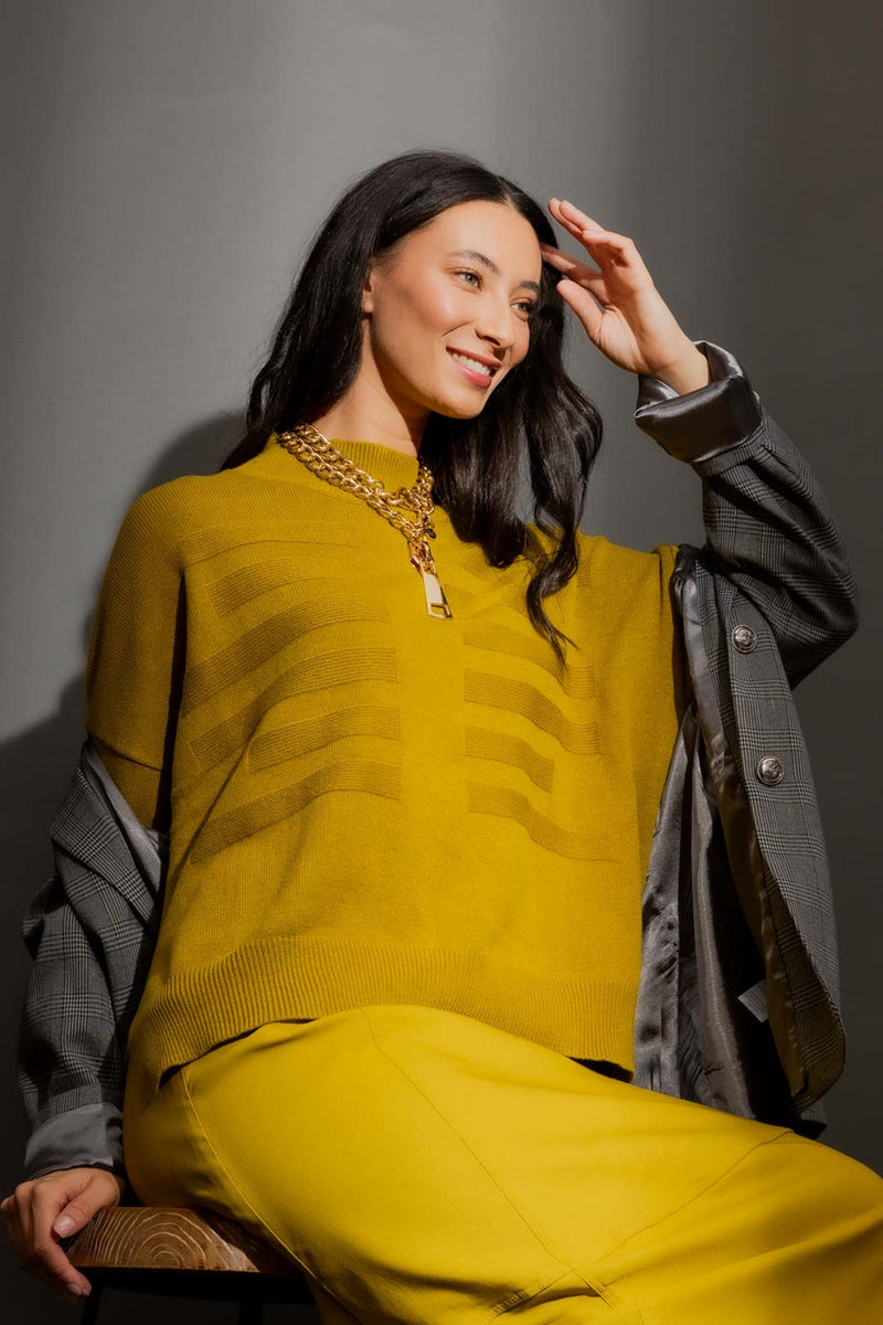 Chartreuse Mock Neck Drop Shoulder Knit S