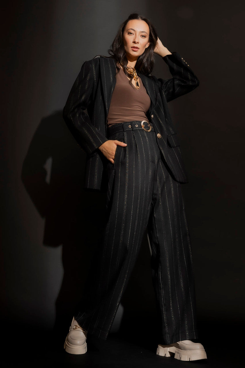 Black Stripe Lurex Cleo Pant Black Stripe