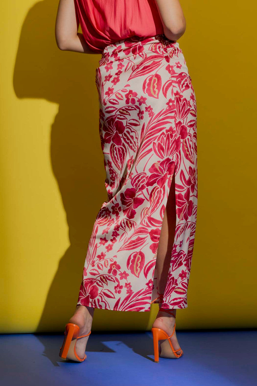 Red Floral Tie Waist Skirt Red Floral