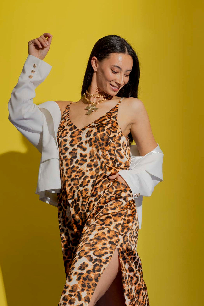 Orange Animal Strappy Pocket Dress Orange Animal