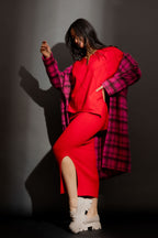 Red Rib Knit Skirt Red S