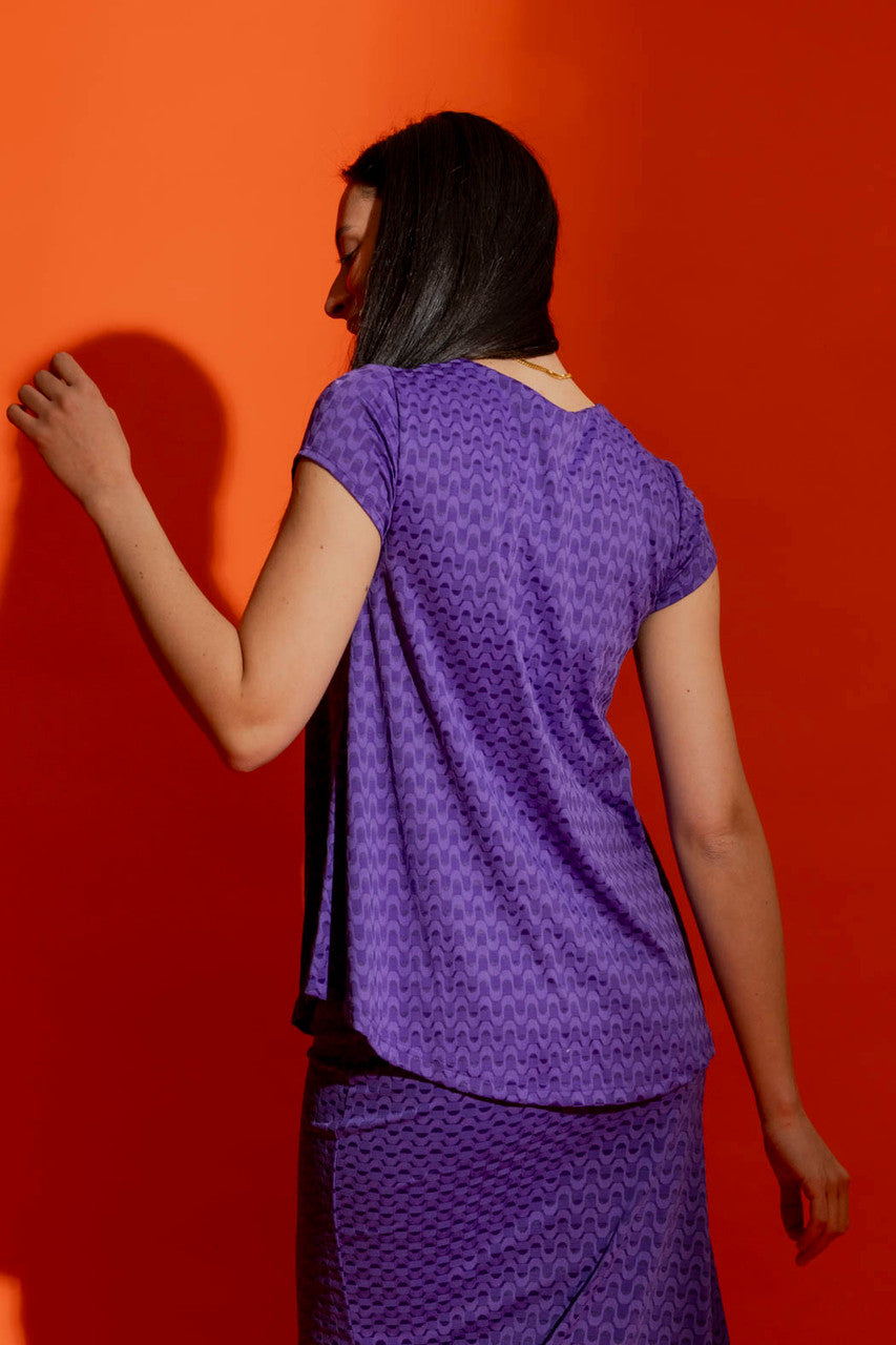 Purple Wave Bell Cap Sleeve Top