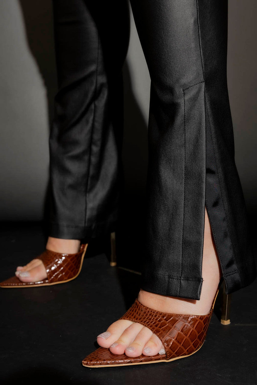 Black Waxed Zip Front Split Pant