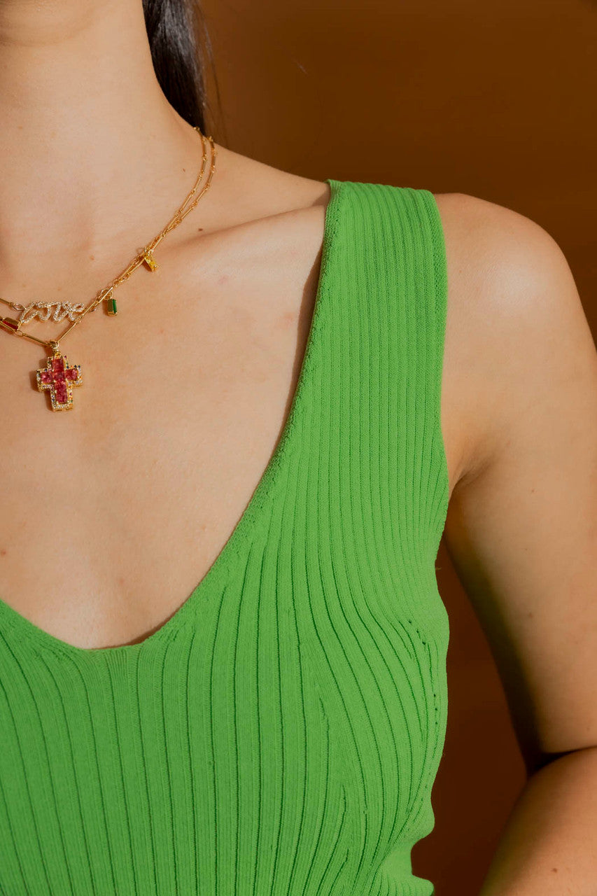 Green Rib V Cami Green Sml