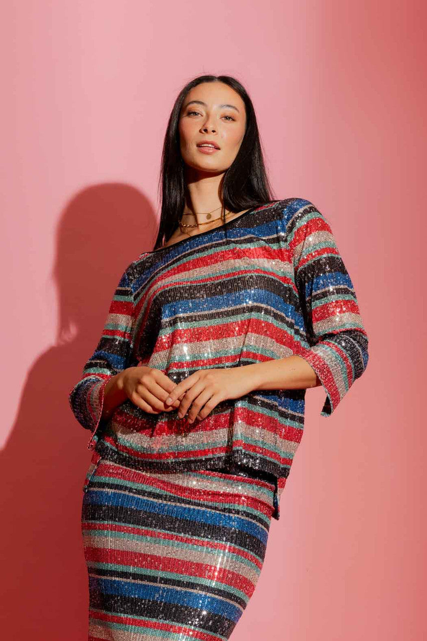 Stripe Sequin Raglan Top