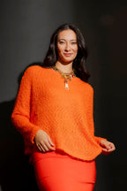 Orange Fluffy Crew Neck Jumper