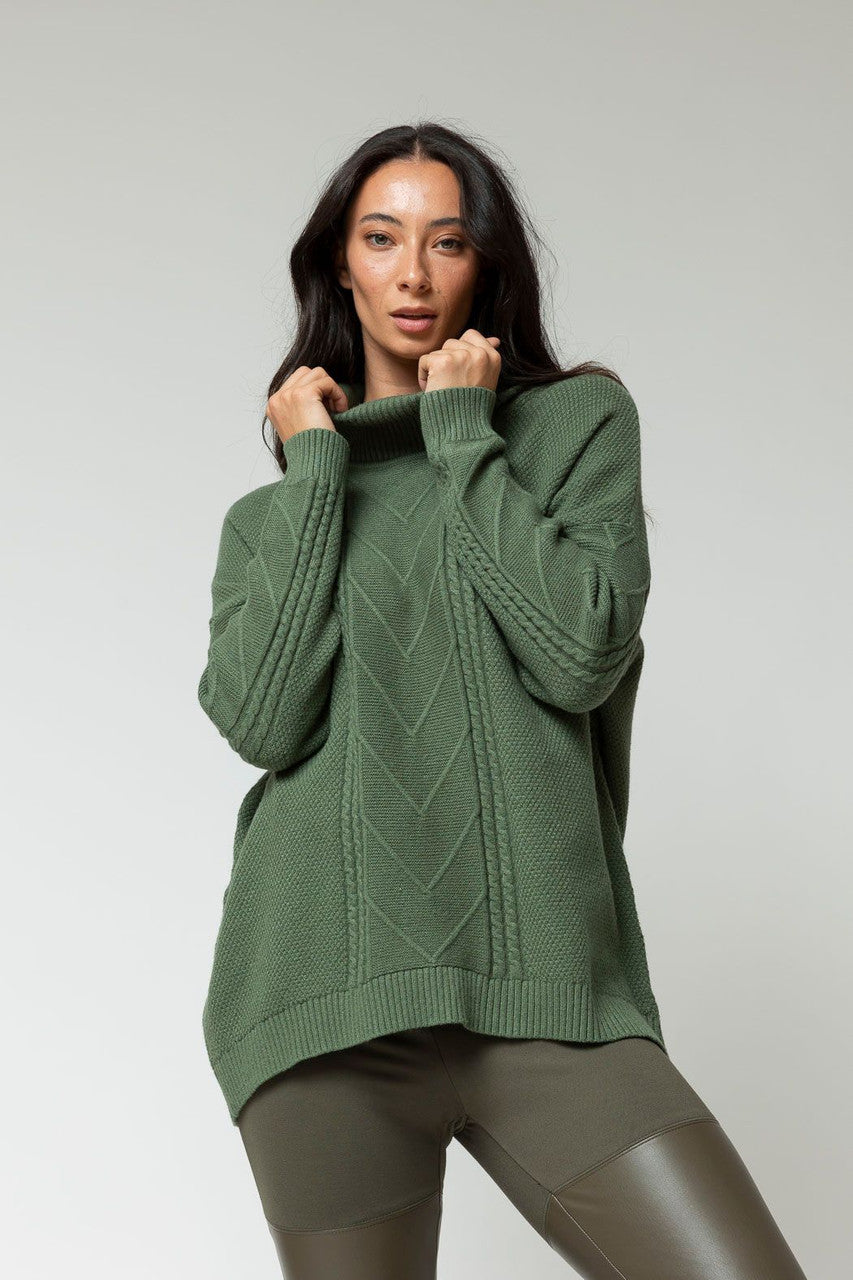 Sage Cable Roll Neck Jumper - Sale