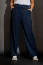 Navy Textured Paperbag Pant