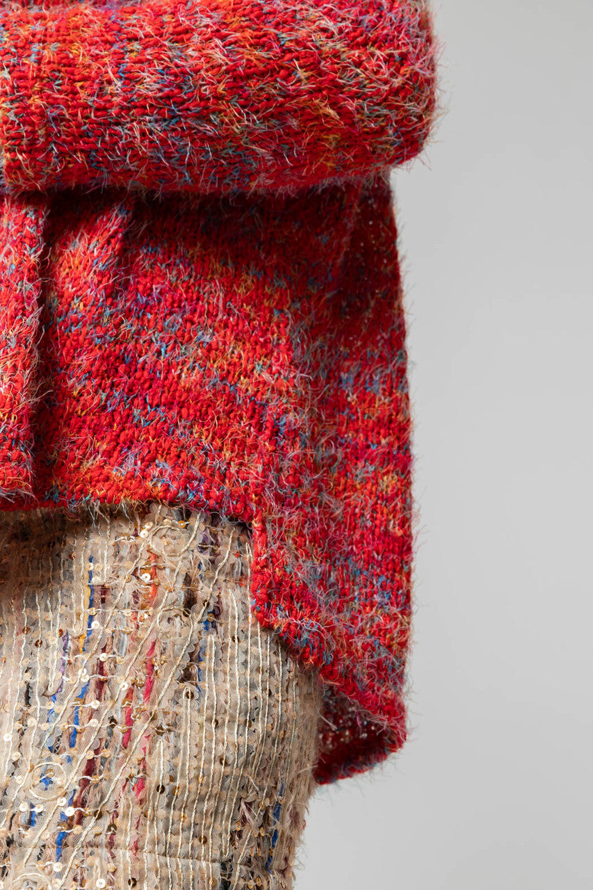 Red Speckle Fluffy V Neck Jumper