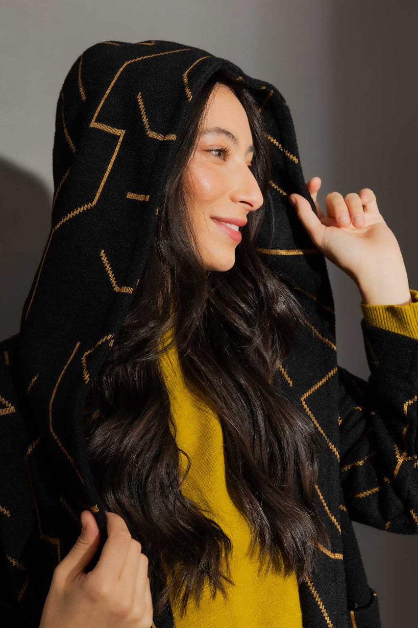 Black/Gold Hooded Coat
