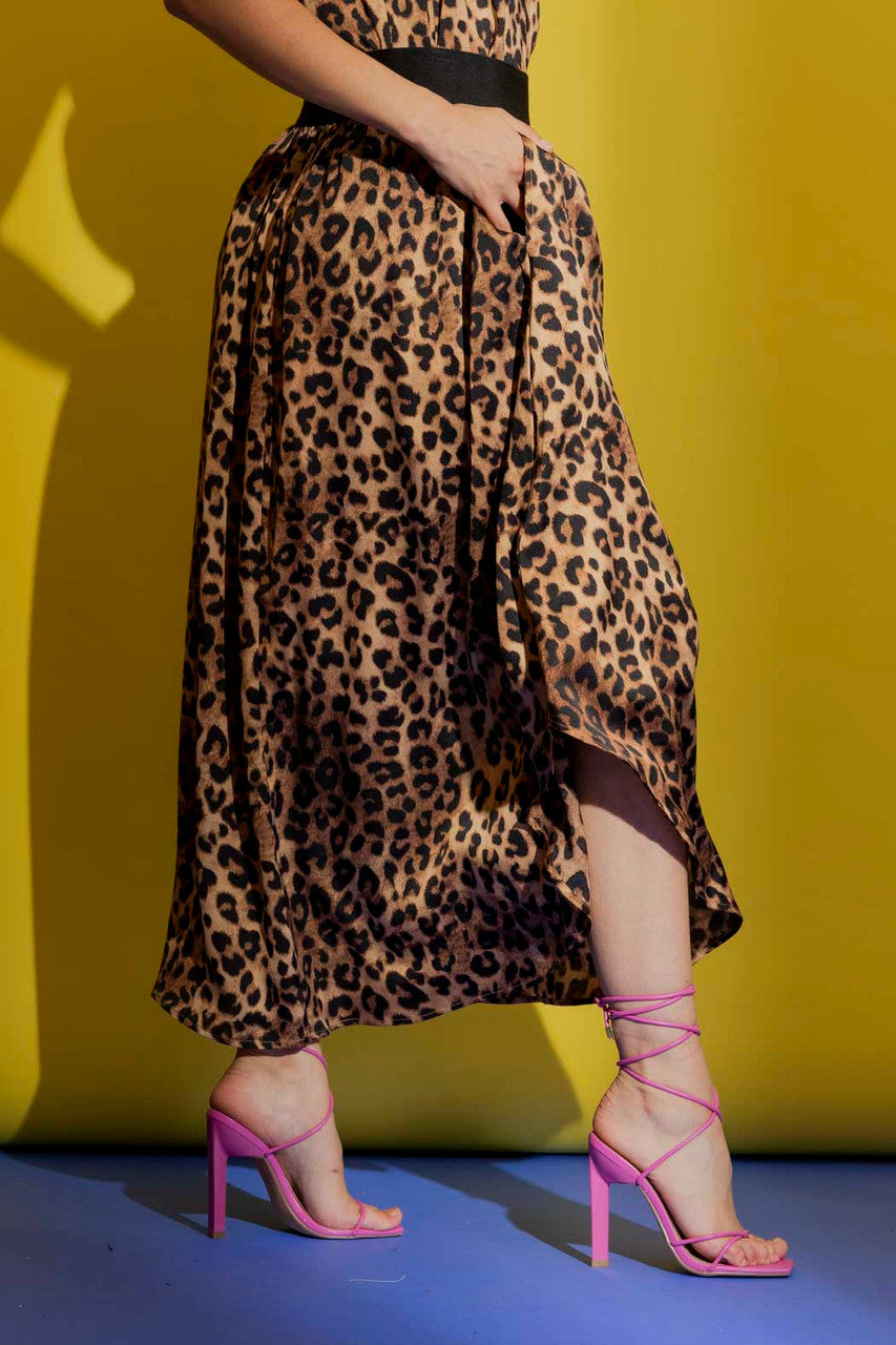 Tan Animal Silky Slip Skirt Tan Animal