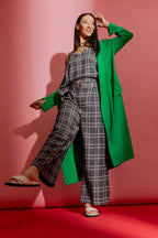 Navy Check Linen Bell Top