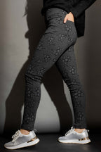 Charcoal Floral High Waist Zip Pant
