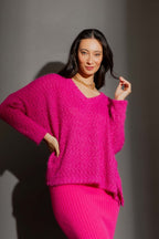 Pink Fluffy V Neck Jumper