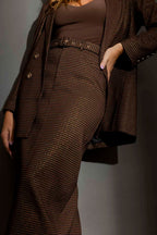 Chocolate Lurex Belted Midi Skirt