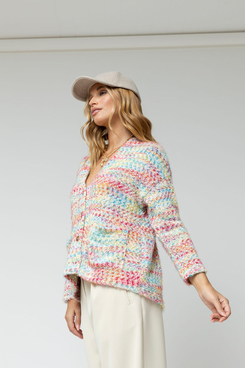 White Speckle Fluffy Pocket Cardi - Sale