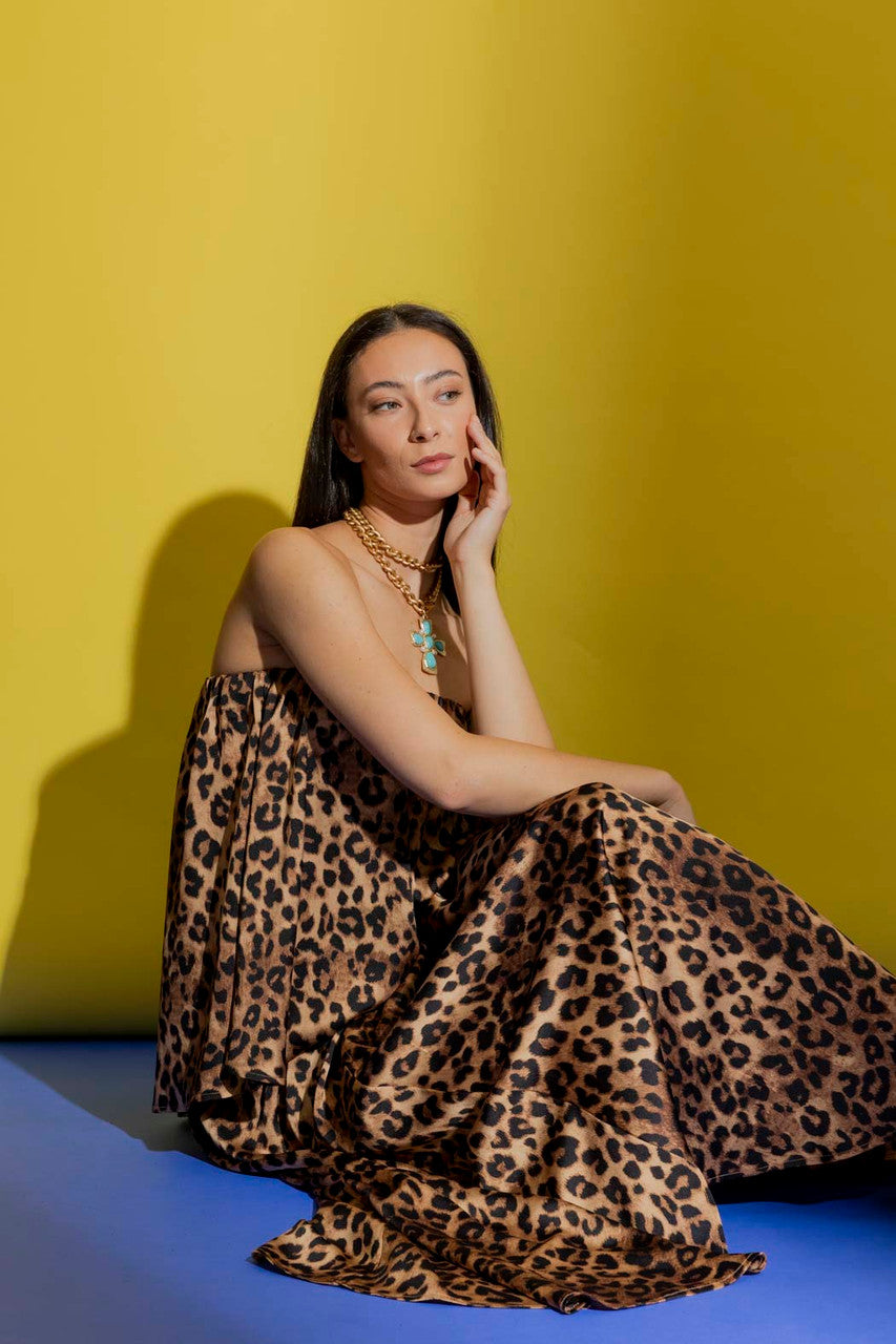 Tan Animal Silky Slip Skirt Tan Animal