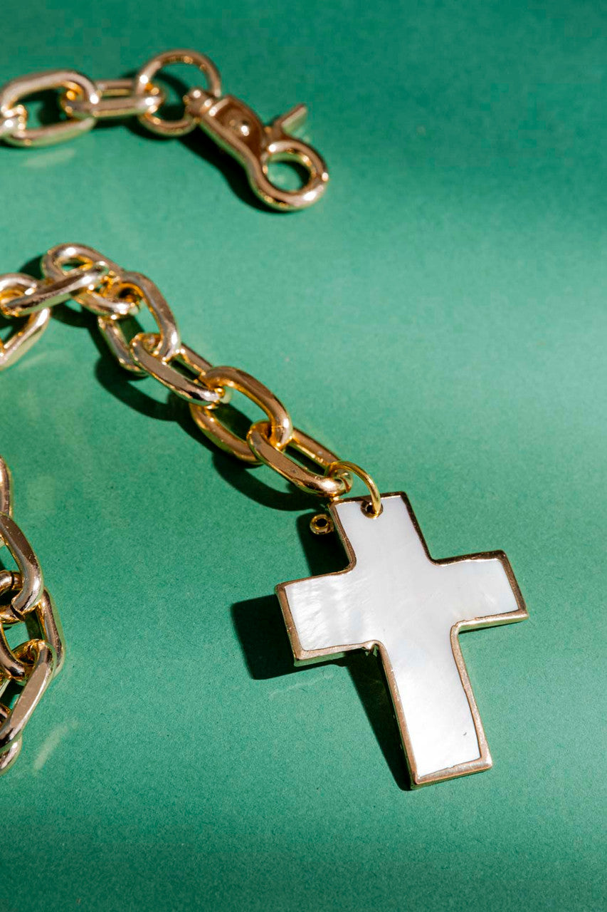 Gold Chain With Shell Cross Necklace S