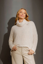 Ivory Fluffy Roll Neck Jumper