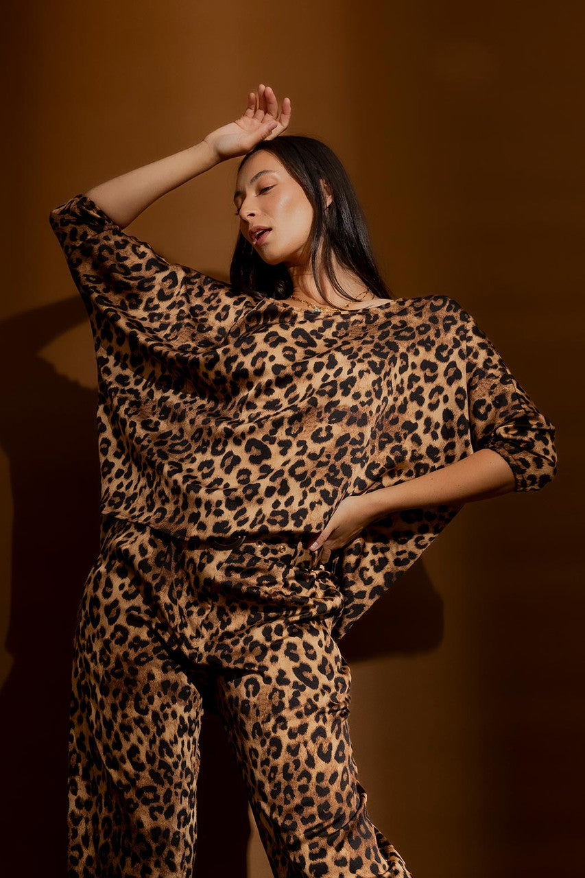 Tan Animal Silky Hi-Low Top Tan Animal