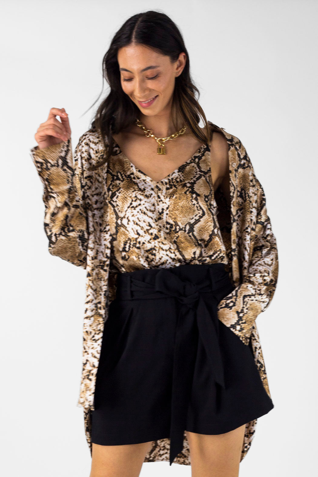 Tan Snake Silky Blake Shirt - Final Sale