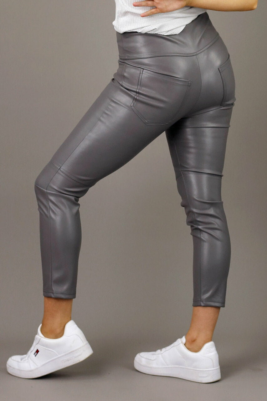 Grey Vegan Leather Pant