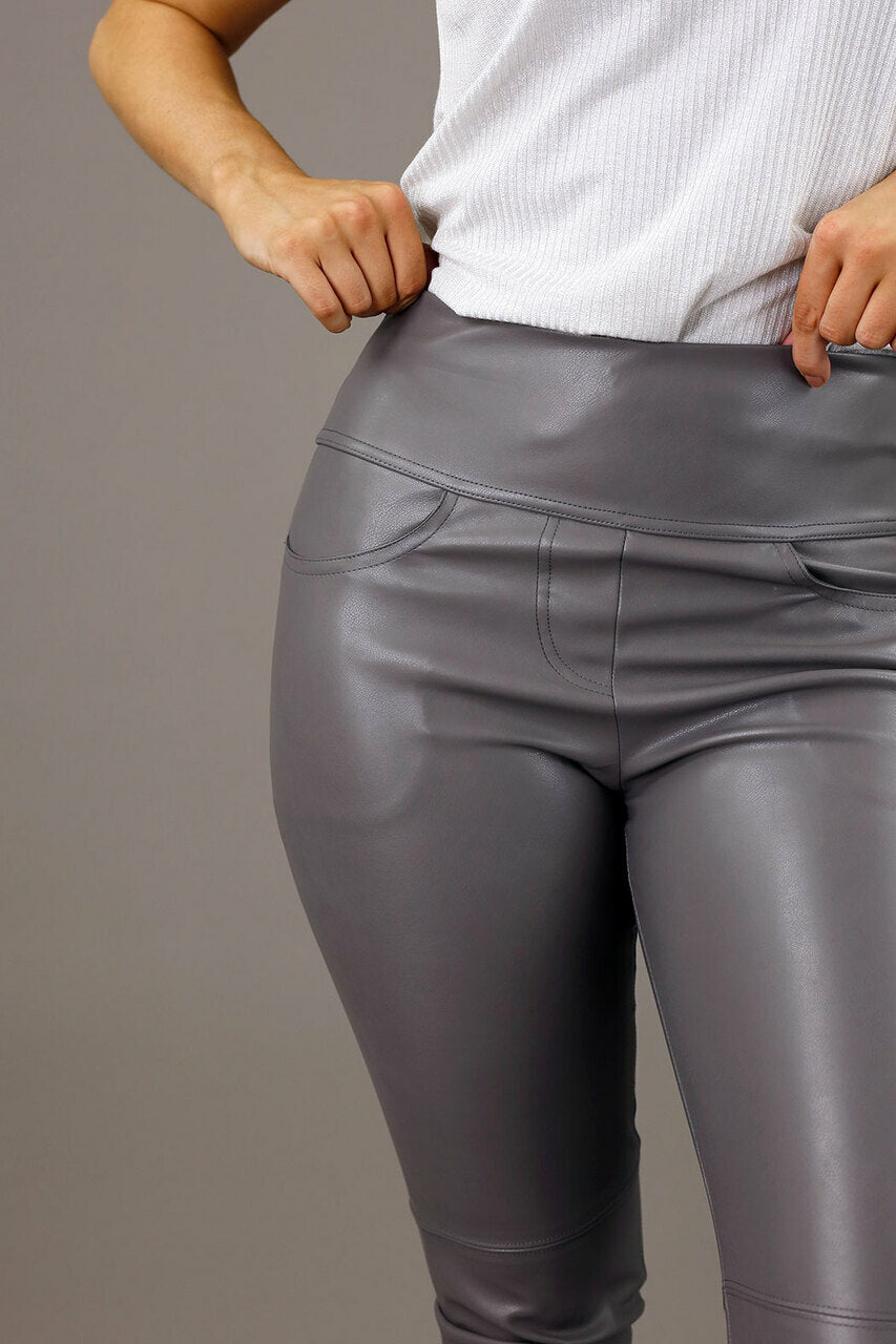 Grey Vegan Leather Pant