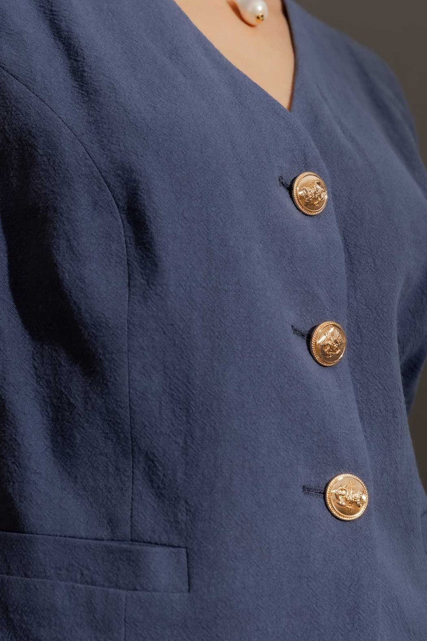 Navy Sandwashed Linen Tailored Vest