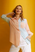 Orange/Aqua Check Patchwork Shirt