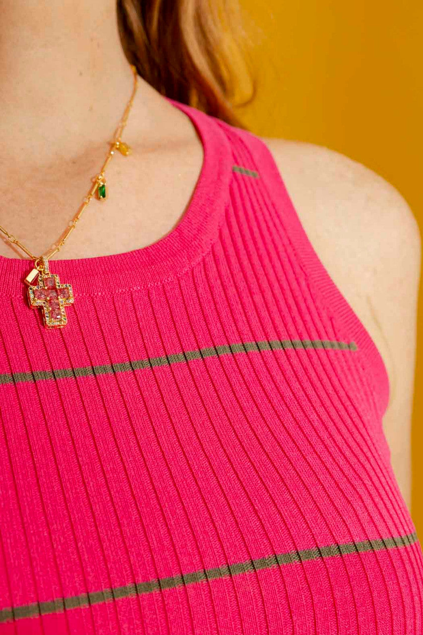 Pink / Khaki Stripe Crew Cami