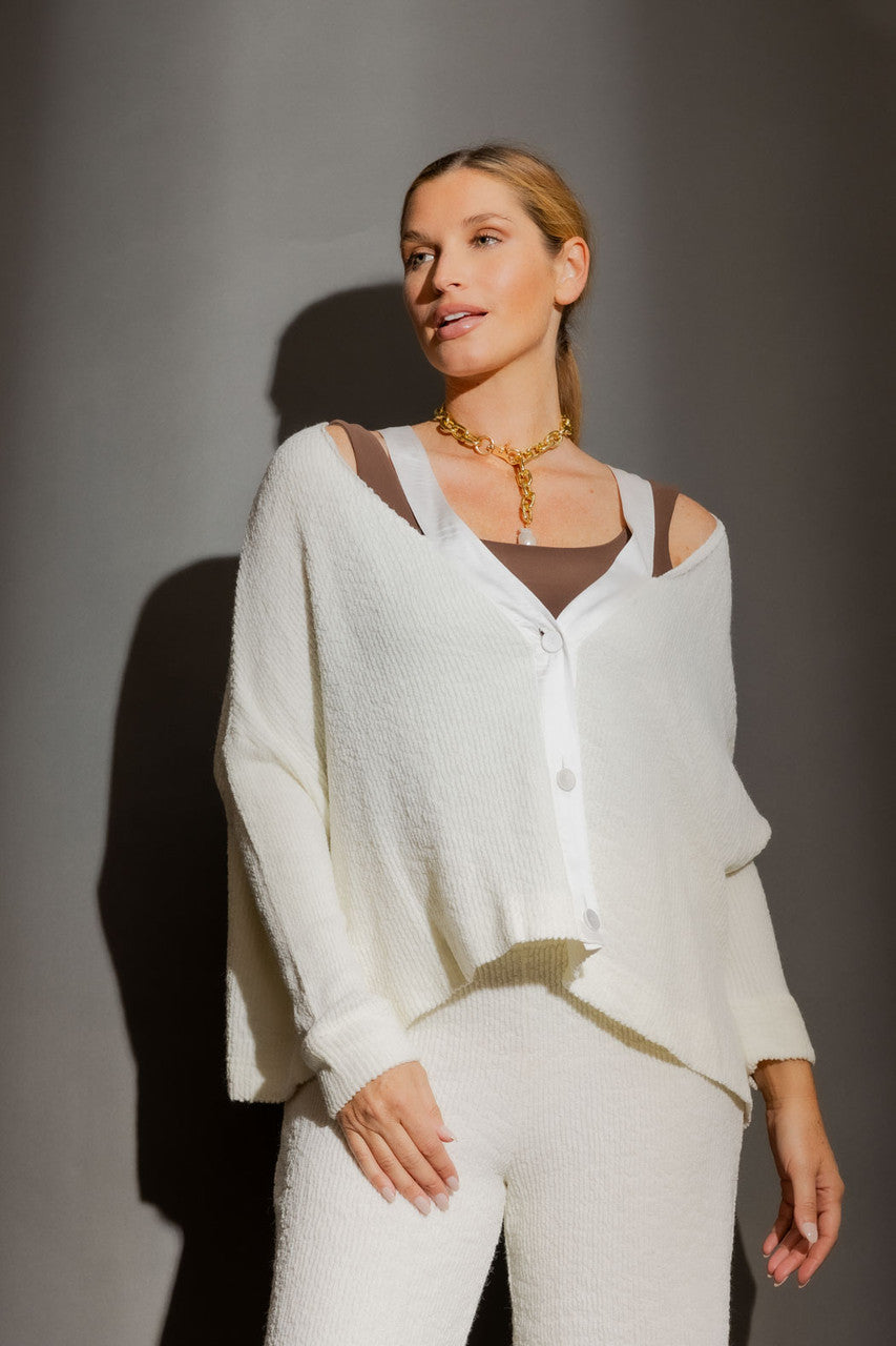 White Luxe Rib Cut Out Cardi