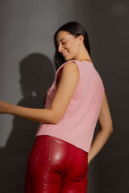 Pink Sandwashed Linen Tailored Vest