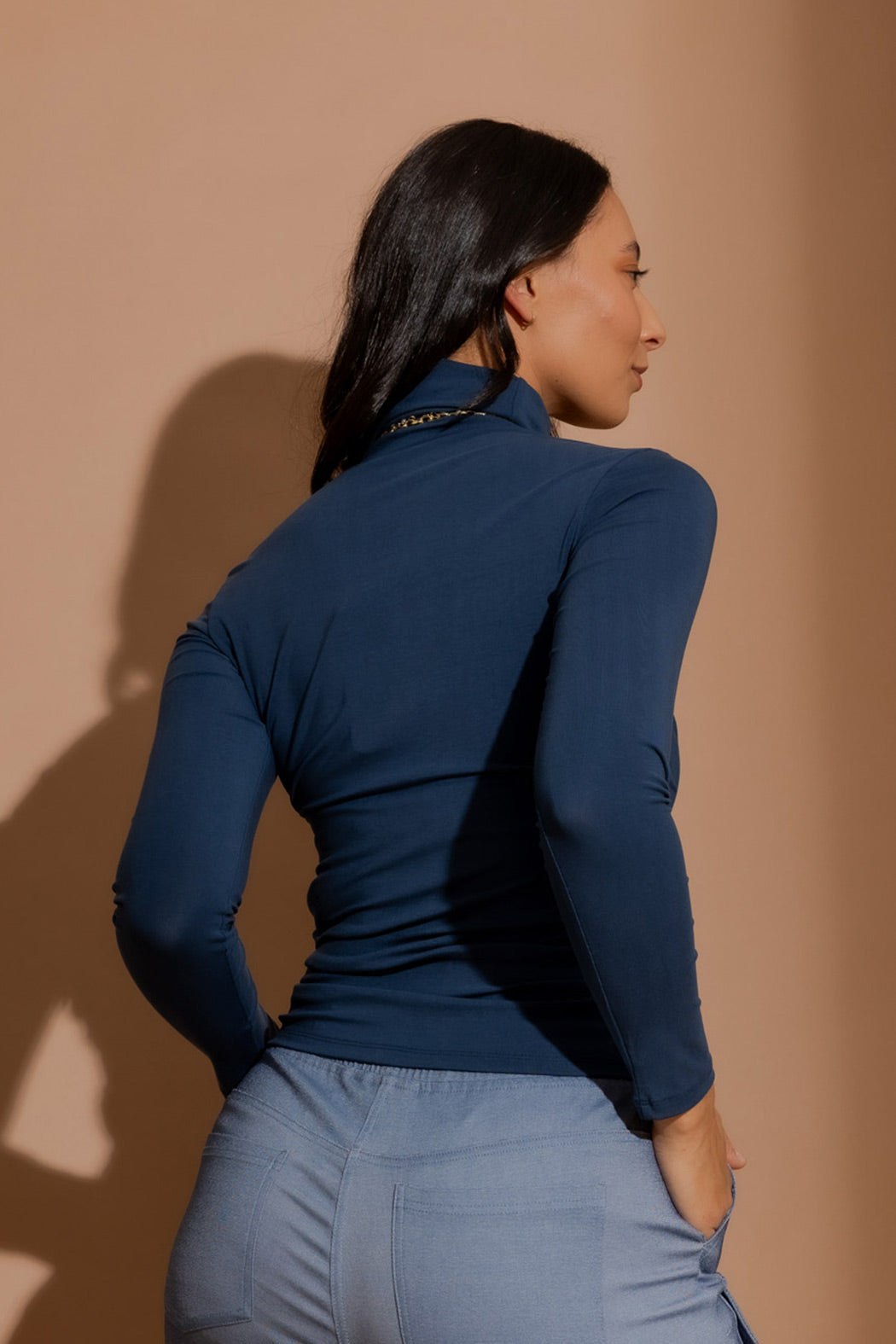 Marine Tencel Turtle Neck Top